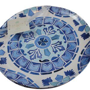 Acacia Home Melamine Dinner Plates Set of 4 Blue White Mosaic Design Summer NWT